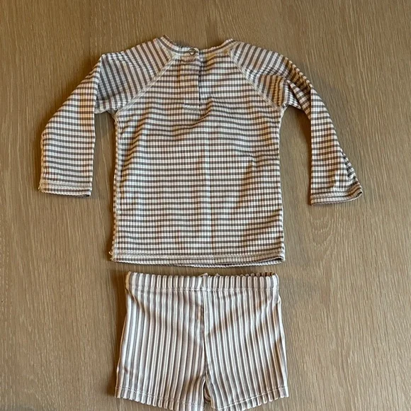 Quincy Mae Striped Kids Swim Set - Cream and Brown - Picture 5 of 5